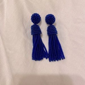 Navy beaded tassel evening earrings